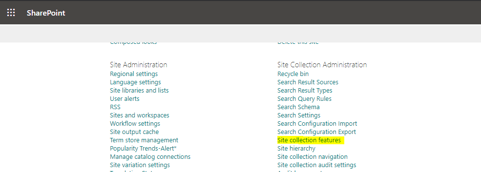 Site Collection features